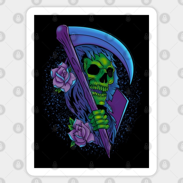 Grim Reaper and Roses Sticker by Joebarondesign